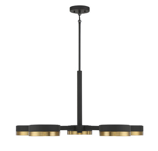 Ashor 5-Light LED Chandelier in Matte Black with Warm Brass Accents