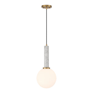 Callaway 1-Light Pendant in White Marble with Warm Brass