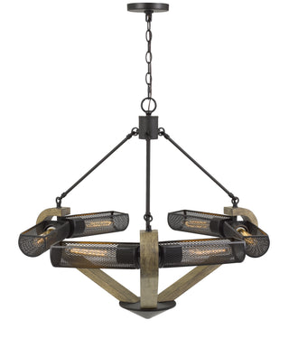 60W X 6 Baden Metal/Wood Chandelier With Mesh Shades (Edison Bulbs Are Not Included)