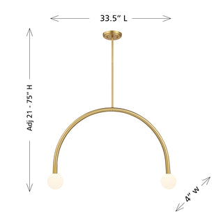 2-Light Chandelier in Natural Brass