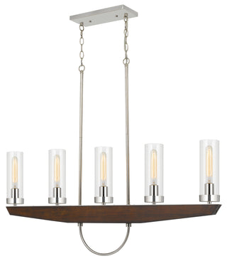 60W X 5 Ercolano Pine Wood/Metal Island Chandelier With Clear Glass Shade (Edison Bulbs Not Included)