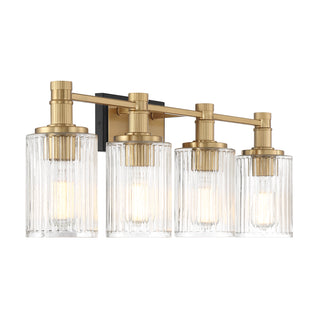 Concord 4-Light Bathroom Vanity Light in Matte Black with Warm Brass