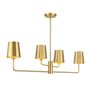 4-Light Linear Chandelier in Natural Brass