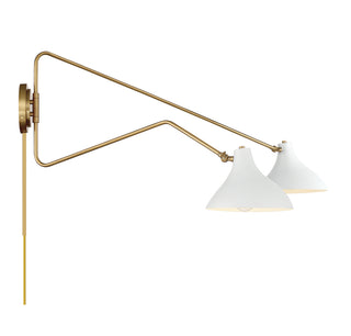 2-Light Wall Sconce in White with Natural Brass