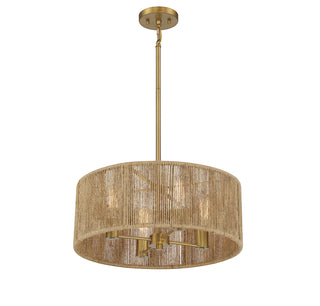 Ashe 4-Light Pendant in Warm Brass and Rope