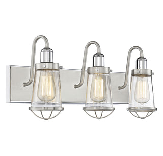 Lansing 3-Light Bathroom Vanity Light in Satin Nickel with Polished Nickel Accents
