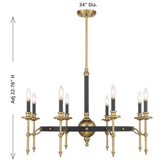 Consulate 8-Light Chandelier in Matte Black and Warm Brass