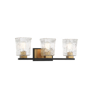 Sidney 3-Light Bathroom Vanity Light in Matte Black with Warm Brass Accents