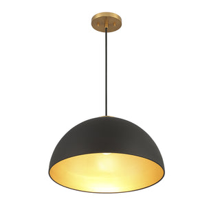 1-Light Pendant in Matte Black with Natural Brass