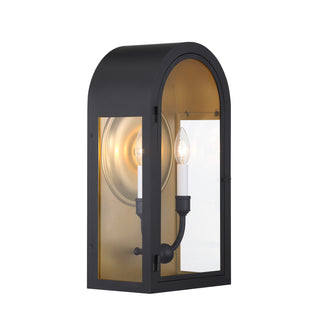 Grotto 2-Light Outdoor Wall Lantern in Matte Black with Vintage Gold