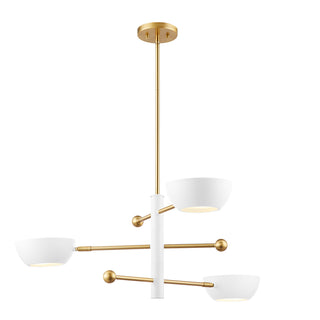 3-Light Chandelier in White and Natural Brass
