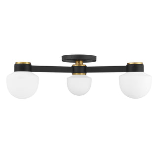 3-Light Ceiling Light in Matte Black with Natural Brass