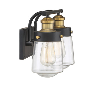 Macauley 2-Light Bathroom Vanity Light in Vintage Black with Warm Brass