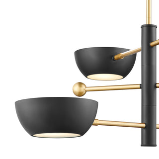 3-Light Chandelier in Matte Black and Natural Brass