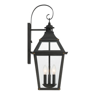Jackson 3-Light Outdoor Wall Lantern in Matte Black with Gold Highlights