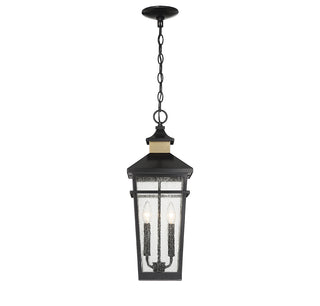 Kingsley 2-Light Outdoor Hanging Lantern in Matte Black with Warm Brass Accents