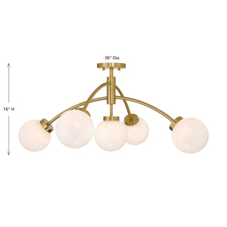 Redfield 5-Light Semi-Flush in Warm Brass