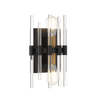 Santiago 2-Light Wall Sconce in Matte Black with Warm Brass Accents