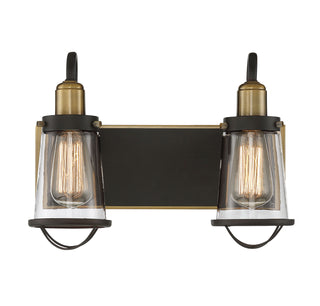 Lansing 2-Light Bathroom Vanity Light in English Bronze and Warm Brass