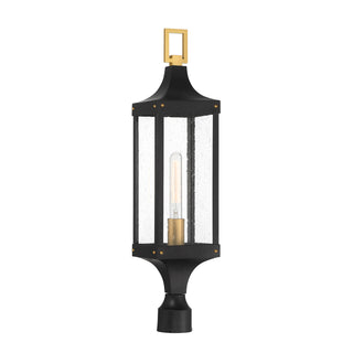 Glendale 1-Light Outdoor Post Lantern in Matte Black and Weathered Brushed Brass