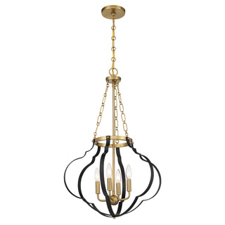 Mercer 4-Light Pendant in Matte Black and Warm Brass