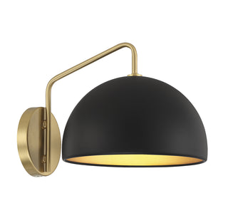 1-Light Wall Sconce in Matte Black with Natural Brass
