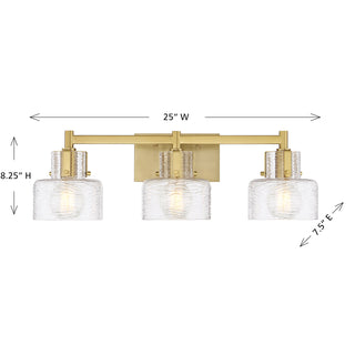 Dover 3-Light Bathroom Vanity Light in Warm Brass