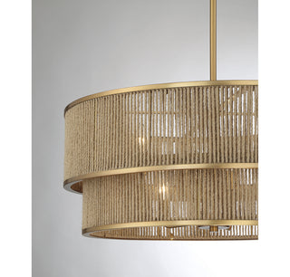 Ashburn 6-Light Pendant in Warm Brass and Rope