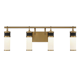 Abel 4-Light LED Bathroom Vanity Light in Matte Black with Warm Brass Accents
