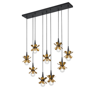 Portinatx 9-Light Linear Chandelier in Satin Black with Hammered Gold by Breegan Jane