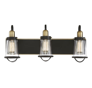 Lansing 3-Light Bathroom Vanity Light in English Bronze and Warm Brass
