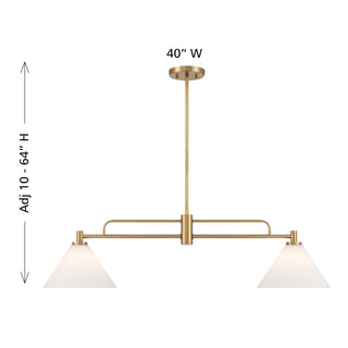 2-Light Linear Chandelier in Natural Brass