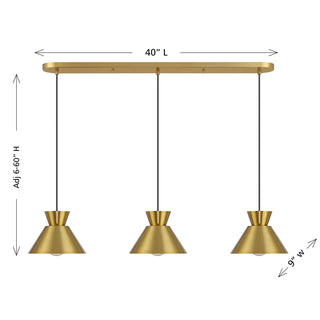 3-Light Linear Chandelier in Natural Brass