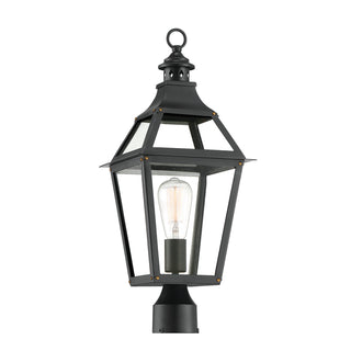 Jackson 1-Light Outdoor Post Lantern in Matte Black with Gold Highlights