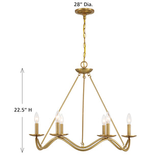 6-Light Chandelier in Natural Brass