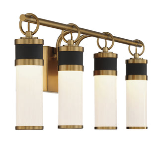 Abel 4-Light LED Bathroom Vanity Light in Matte Black with Warm Brass Accents