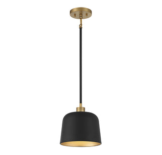 1-Light Pendant in Matte Black with Natural Brass