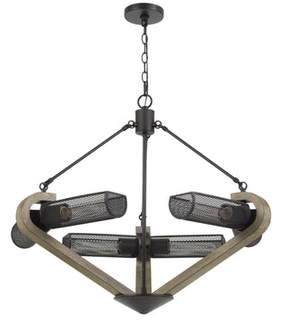 60W X 6 Baden Metal/Wood Chandelier With Mesh Shades (Edison Bulbs Are Not Included)