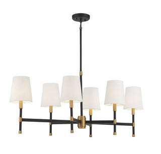 Brody 6-Light Linear Chandelier in Matte Black with Warm Brass Accents