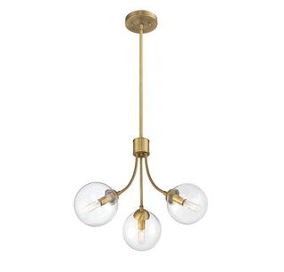 3-Light Chandelier in Natural Brass