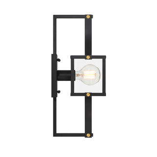 Raeburn 1-Light Outdoor Wall Lantern in Matte Black and Weathered Brushed Brass