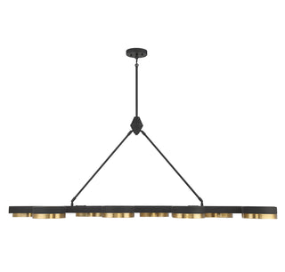 Ashor 8-Light LED Linear Chandelier in Matte Black with Warm Brass Accents