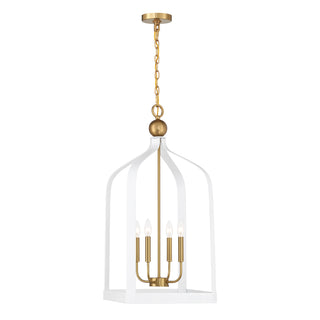 Sheffield 4-Light Pendant in White with Warm Brass Accents