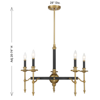 Consulate 5-Light Chandelier in Matte Black and Warm Brass