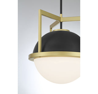 Carlysle 1-Light Pendant in Matte Black with Warm Brass Accents