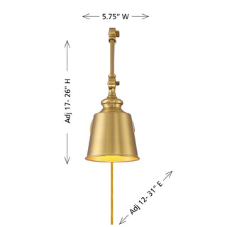 1-Light Adjustable Wall Sconce in Natural Brass (Set of 2)