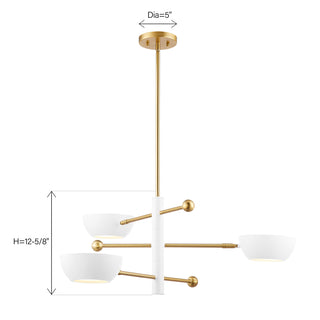 3-Light Chandelier in White and Natural Brass
