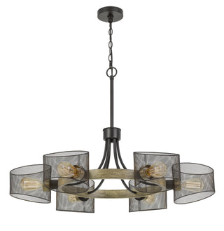 60W X 6 Dronten Metal/Wood Chandelier With Mesh Shades (Edison Bulbs Are Not Included)