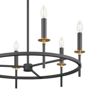 6-Light Chandelier in Matte Black and Natural Brass