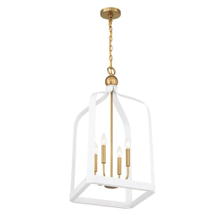 Sheffield 4-Light Pendant in White with Warm Brass Accents